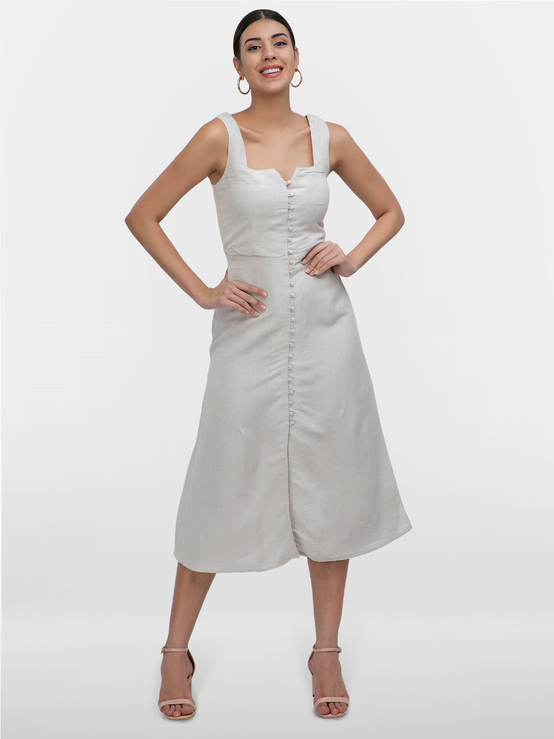 Beige A-Line Dress WIth Wide Straps