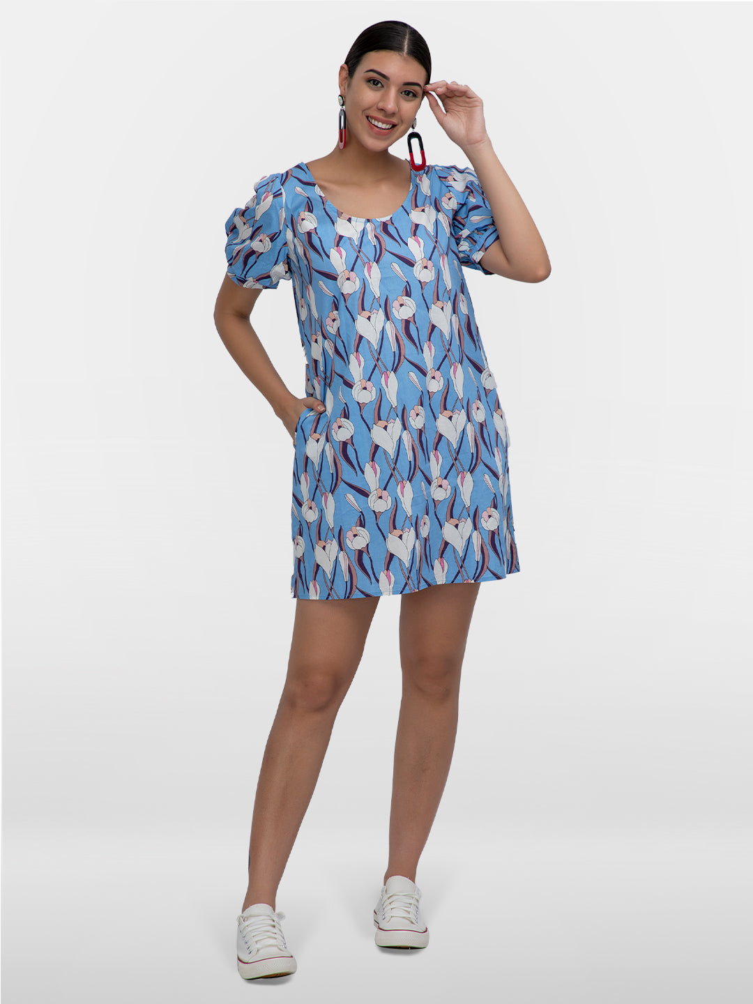 Blue Printed Cotton Dress