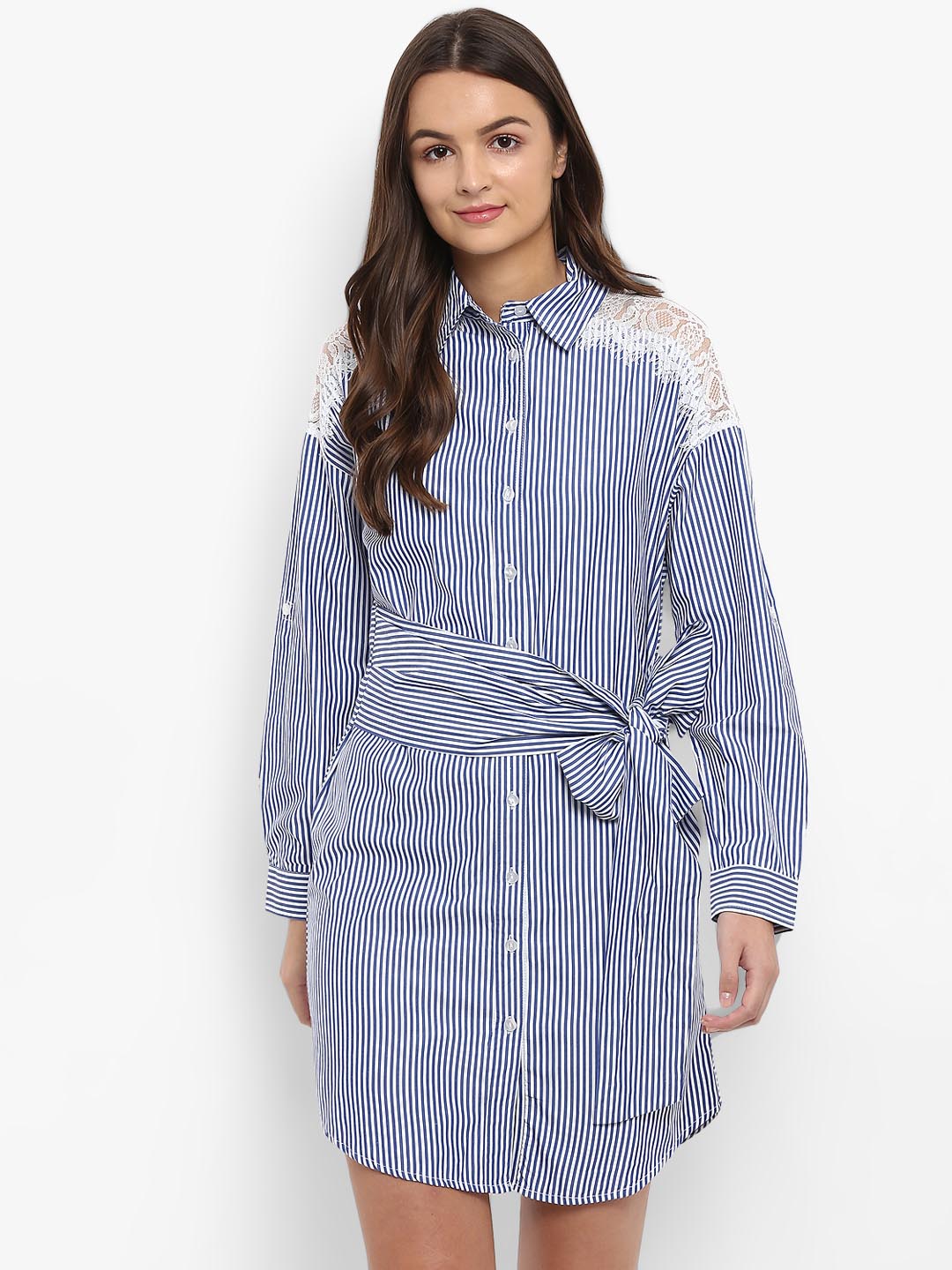 Striped Shirt Dress With Lace ATHAH Striped Shirt Dress With Lace ATHAH