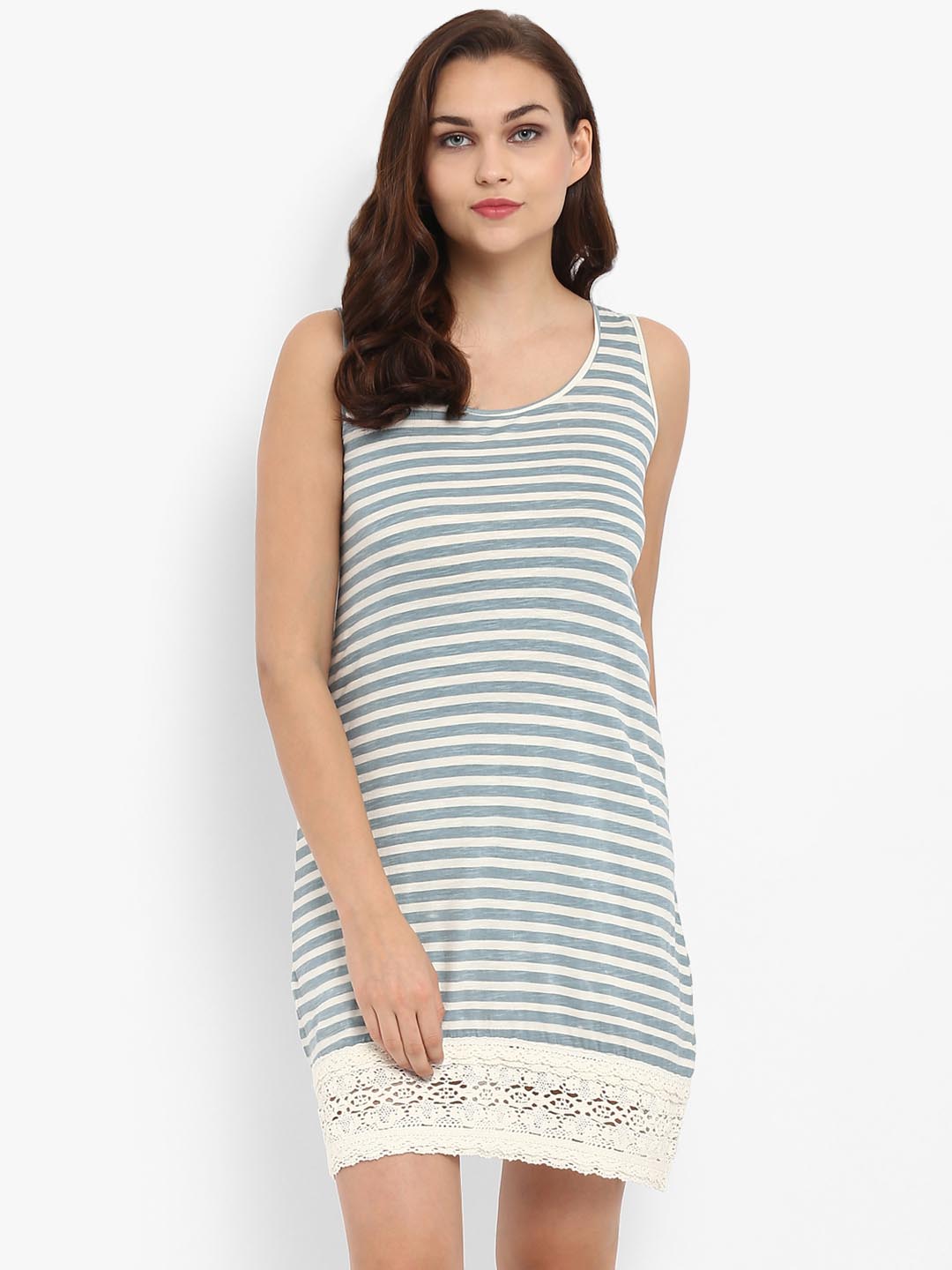 Blue Striped Lace Hem Dress – ATHAH