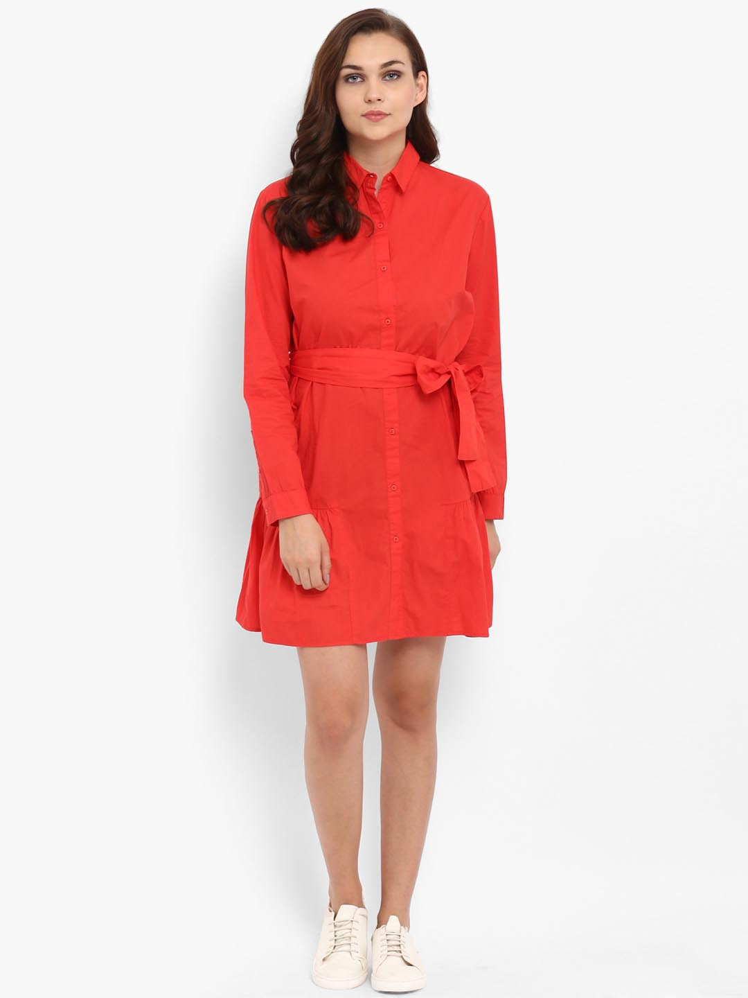 Red Shirt Dress With Belt – ATHAH Red Shirt Dress With Belt – ATHAH