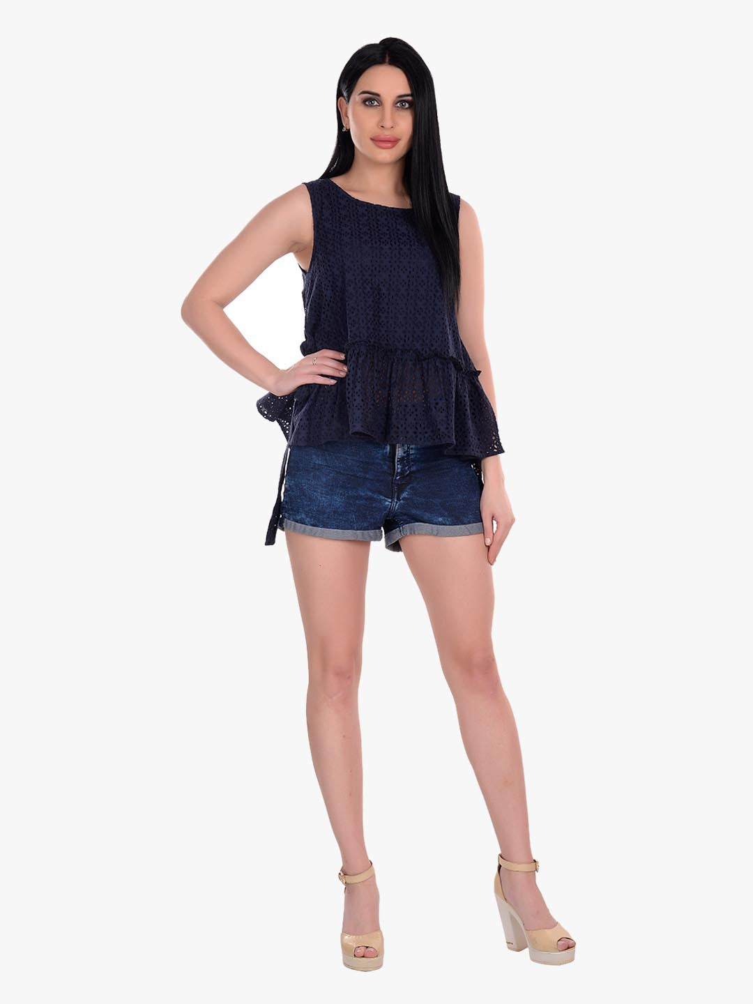 Black Wrap-Around Peplum Top